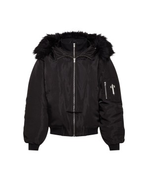 Trapstar Script Fur Hood Bomber Black | GRULIW-721