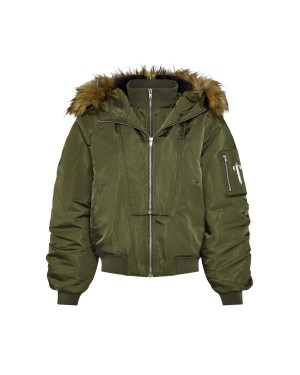 Trapstar Script Fur Hood Bomber Khaki | MJXGZE-391