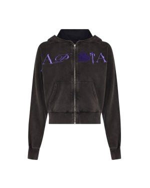 Trapstar Zip Script Hoodie Black / Purple | LJTASR-240