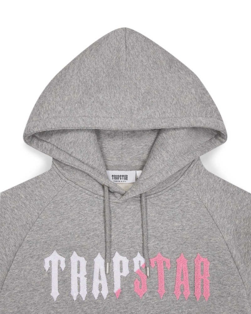 Trapstar Decoded Chenille Hooded Tracksuit Grey / Pink | DHILBP-542