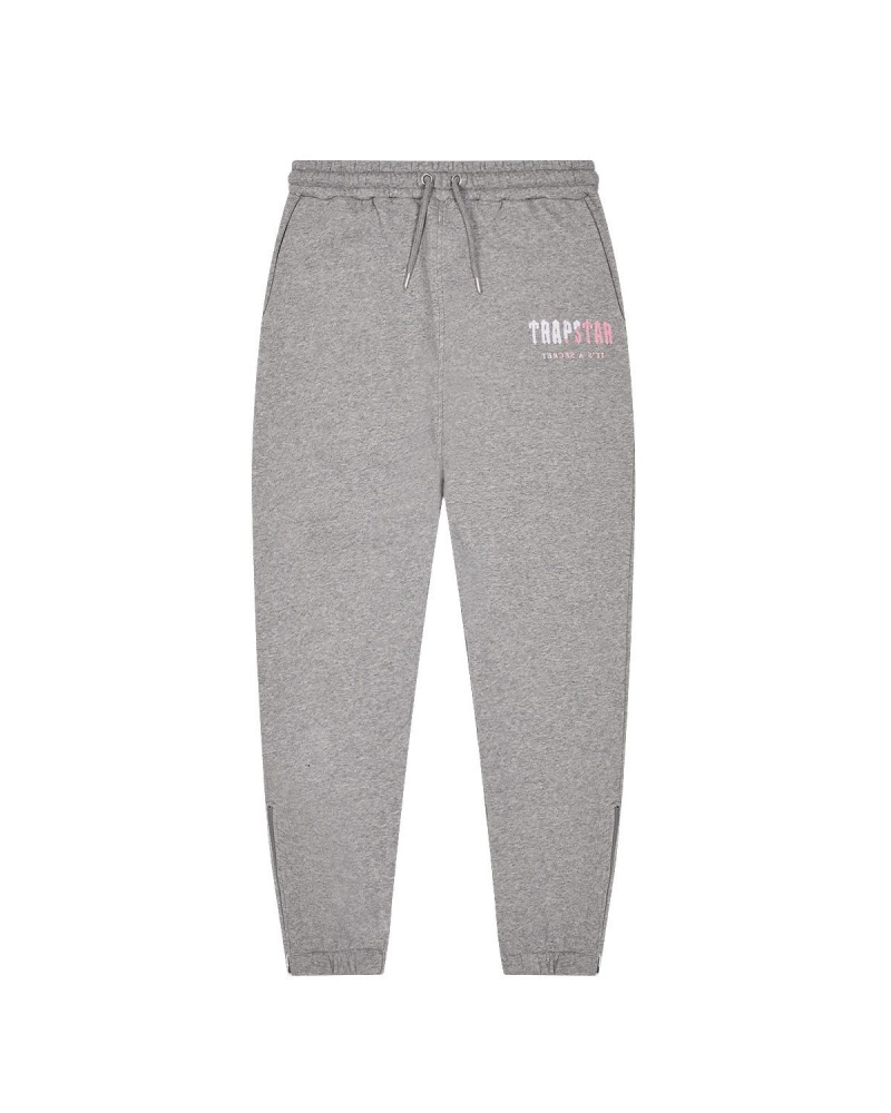 Trapstar Decoded Chenille Hooded Tracksuit Grey / Pink | DHILBP-542