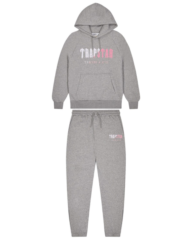 Trapstar Decoded Chenille Hooded Tracksuit Grey / Pink | DHILBP-542