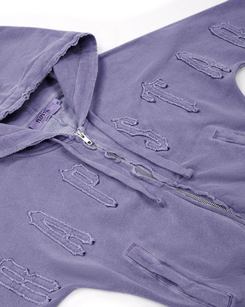 Trapstar Irongate Cropped Batwing Zip Hoodie Purple | YRZAEO-279