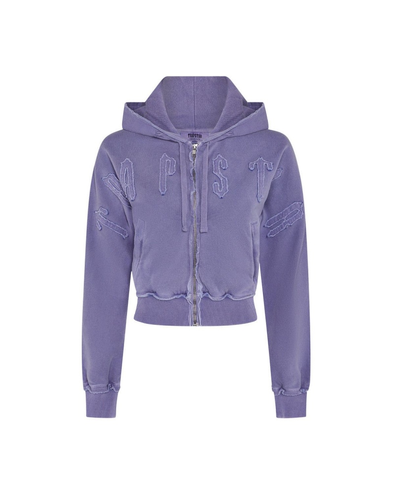 Trapstar Irongate Cropped Batwing Zip Hoodie Purple | YRZAEO-279