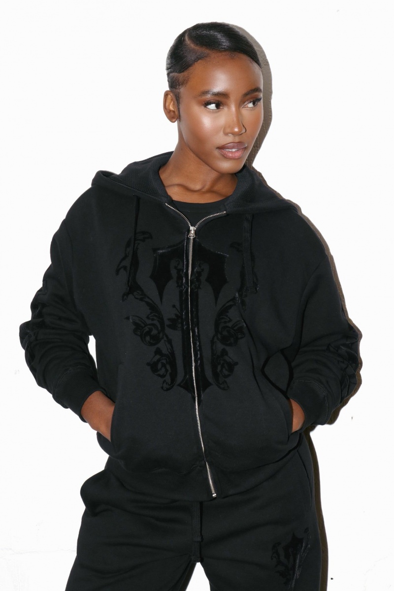 Trapstar Irongate Royal-T Flock Zip Hoodie Black | UPCJBK-786