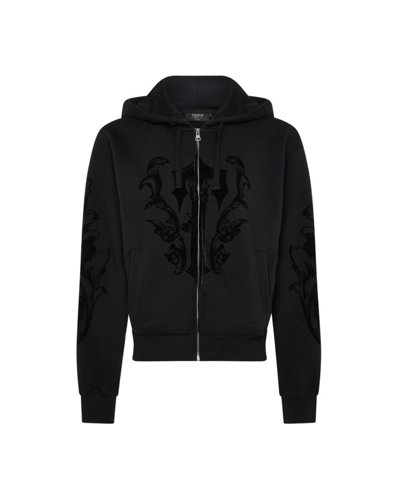 Trapstar Irongate Royal-T Flock Zip Hoodie Black | UPCJBK-786