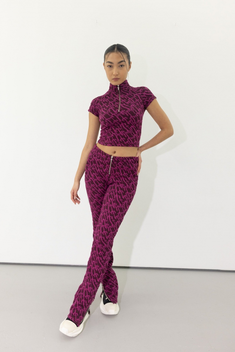 Trapstar Jacquard Fitted Zip Crop Top Burgundy Pink | EKMNOI-843