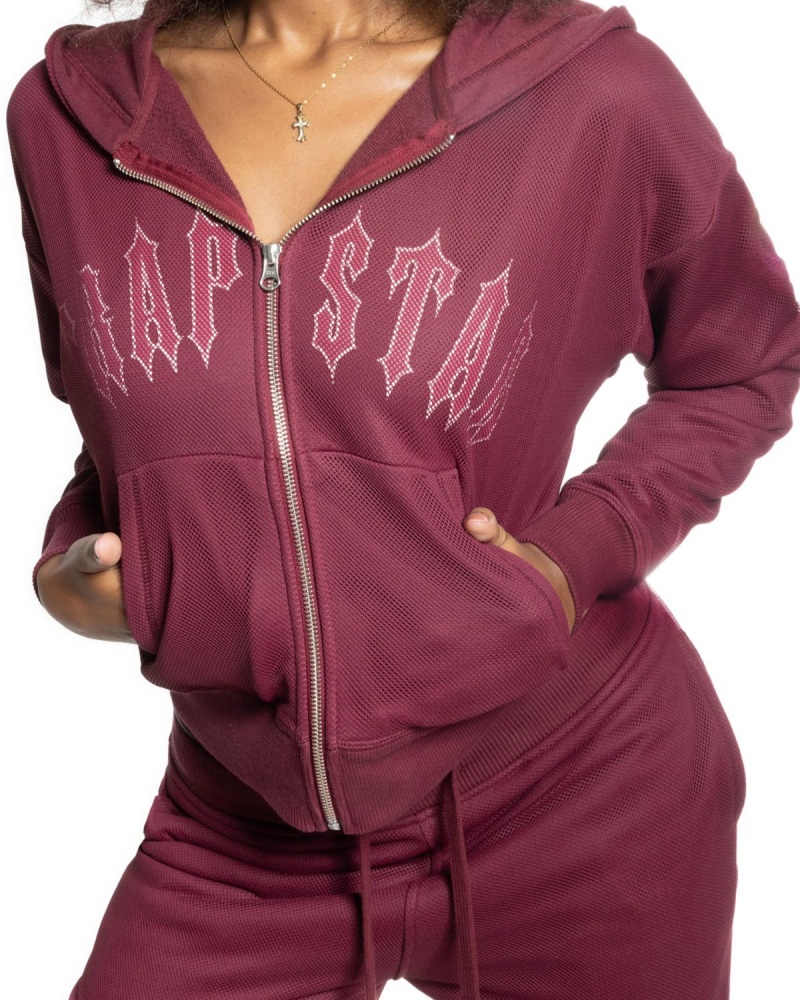 Trapstar Mesh Irongate Arch Hoodie Burgundy | CJDKIU-368