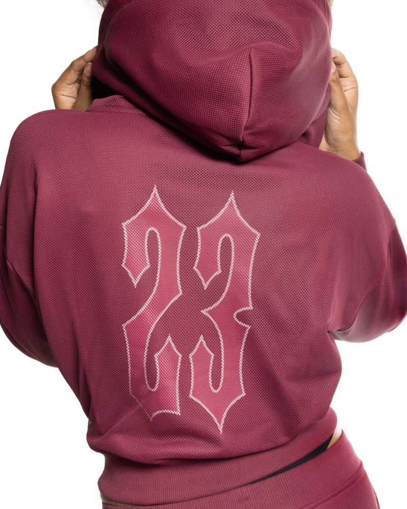 Trapstar Mesh Irongate Arch Hoodie Burgundy | CJDKIU-368