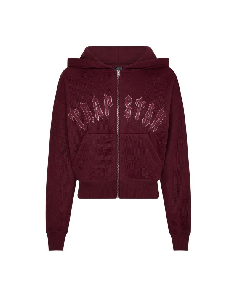 Trapstar Mesh Irongate Arch Hoodie Burgundy | CJDKIU-368