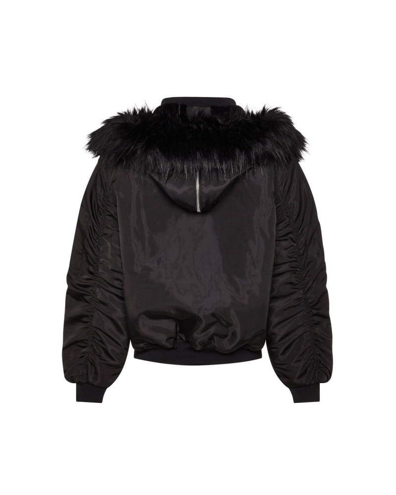 Trapstar Script Fur Hood Bomber Black | GRULIW-721