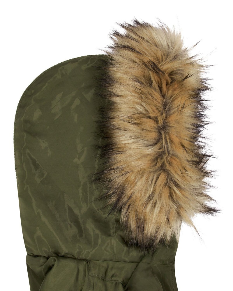 Trapstar Script Fur Hood Bomber Khaki | MJXGZE-391