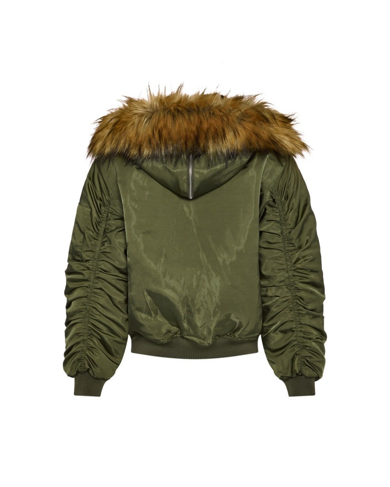 Trapstar Script Fur Hood Bomber Khaki | MJXGZE-391