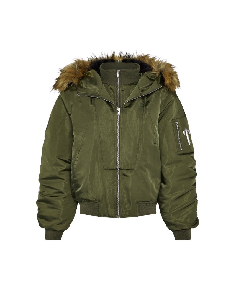 Trapstar Script Fur Hood Bomber Khaki | SJWNLM-135