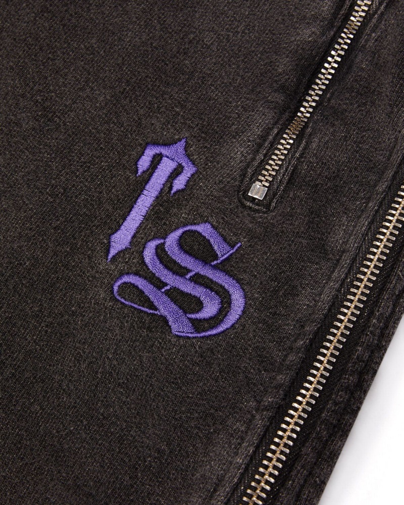 Trapstar Script Zip Leg Jogging Bottoms Black / Purple | LXPCJY-685