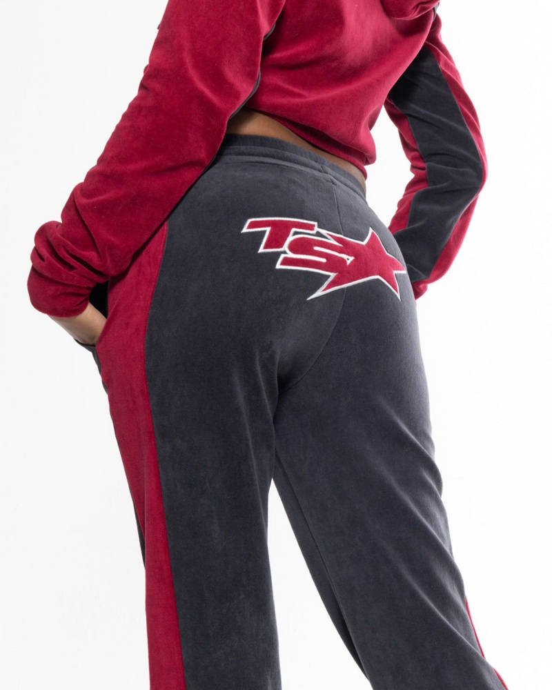 Trapstar TS-Star Velour Track Bottoms Burgundy | UYNPQC-156