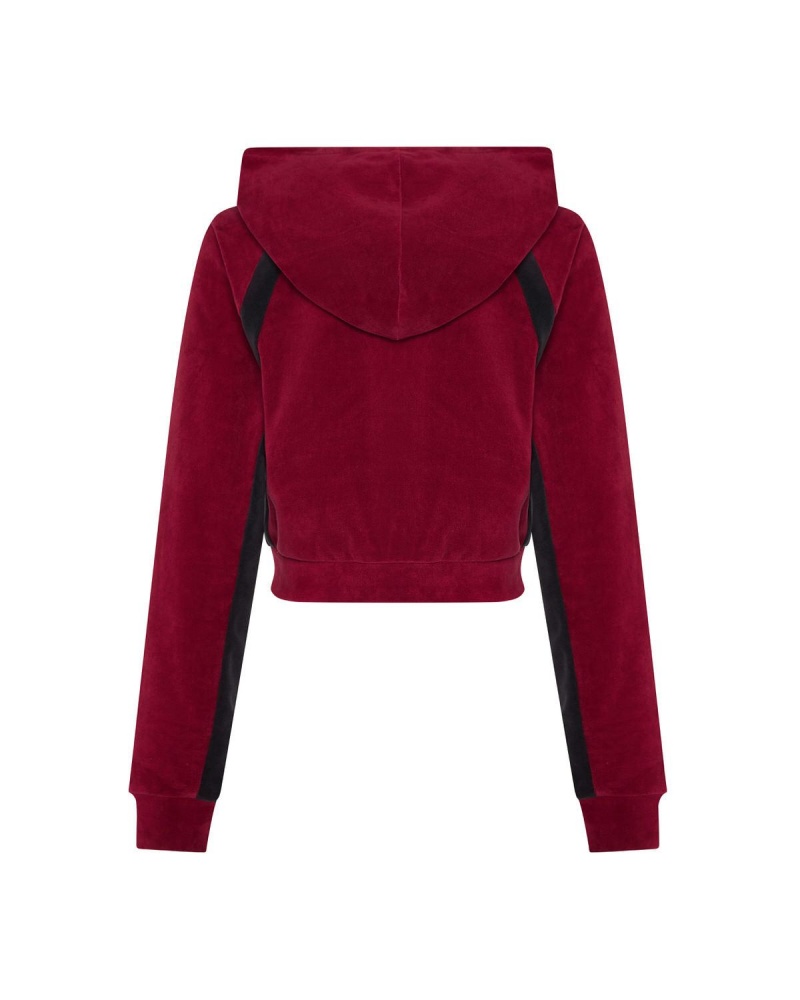 Trapstar TS- Star Contrast Panel Velour Hoodie Burgundy | DAXVLK-815