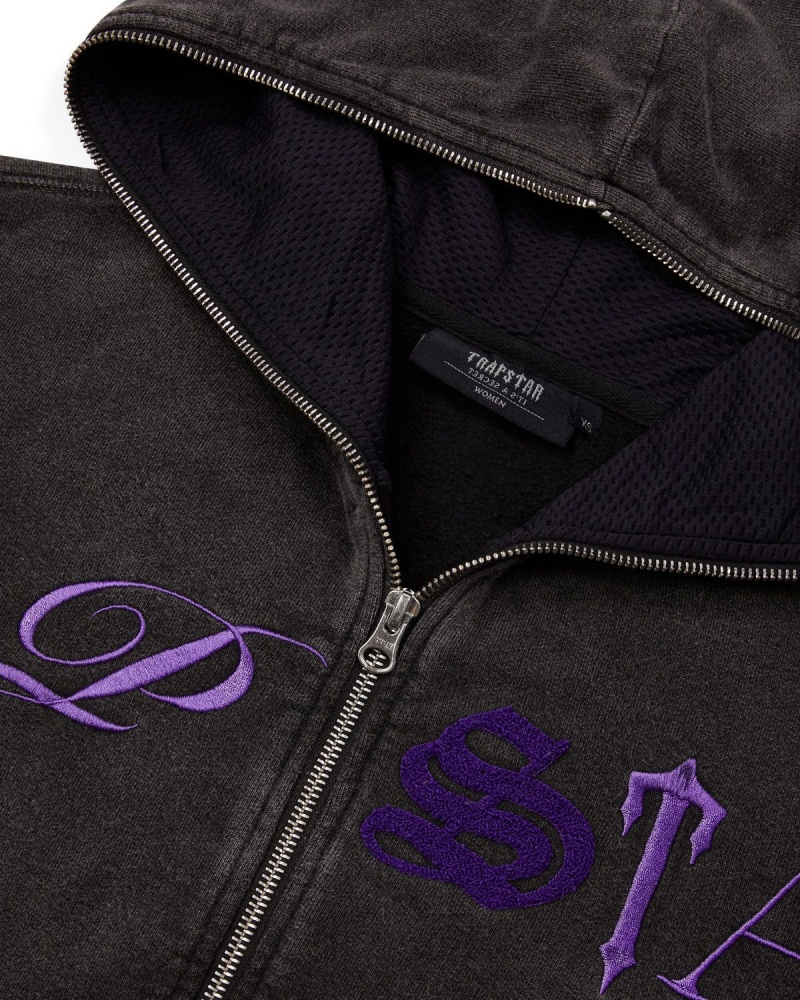 Trapstar Zip Script Hoodie Black / Purple | LJTASR-240